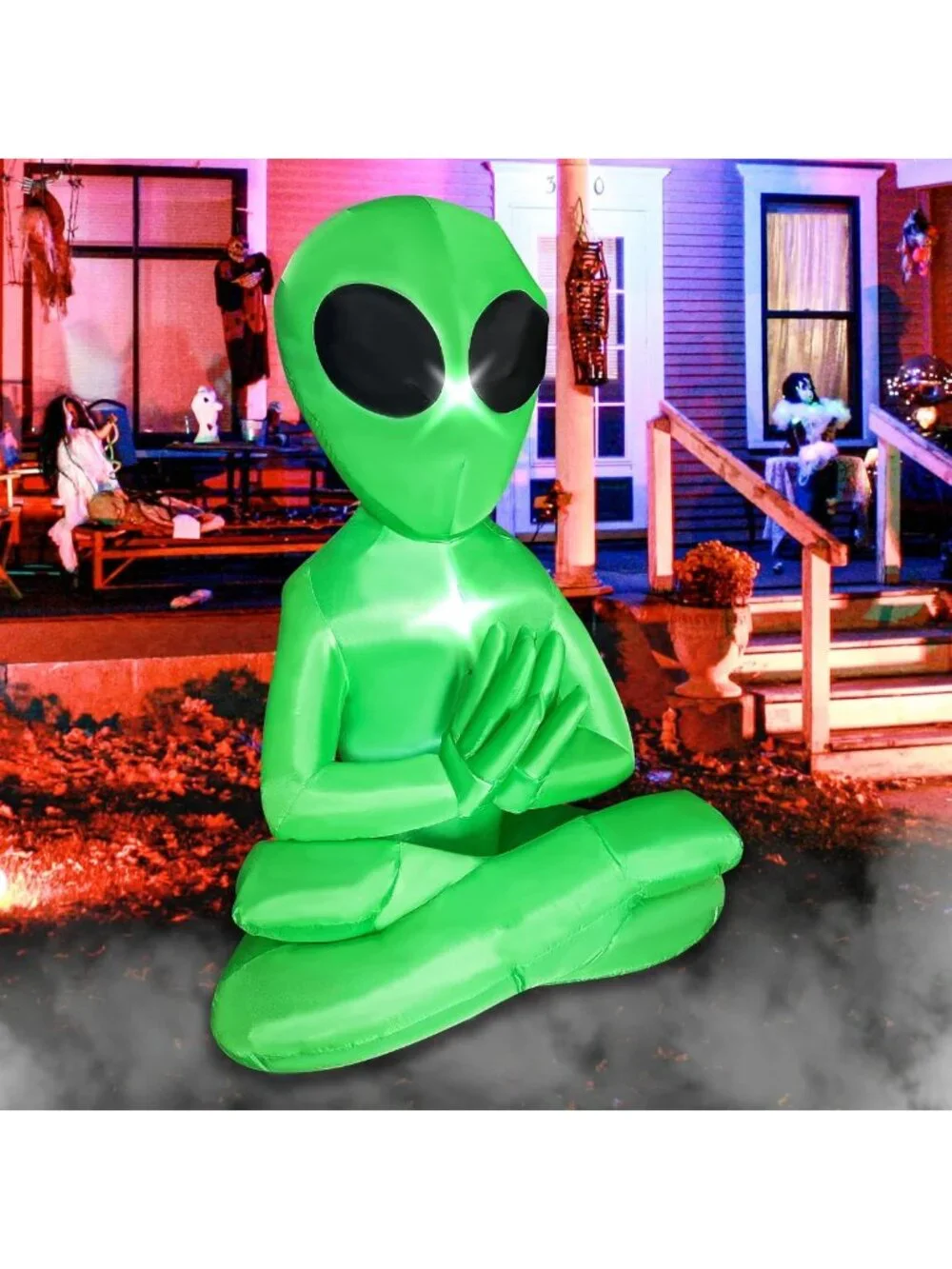 5ft Inflatable Meditating Alien Halloween Decoration with LED Lights for Yard